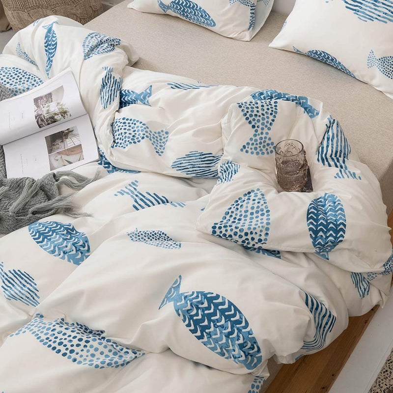 MOZEO Style Bedding Duvet Cover Set 2 Piece, Comfy Fish Cartoon Printed Cute Quilt Cover for Children Kids Soft Home Bedding Cover Sets (Twin Fish) - Image 3